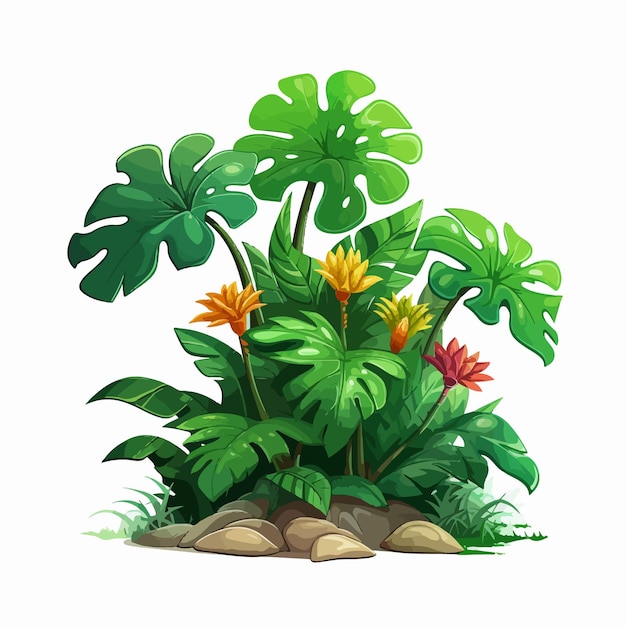 Illustration réaliste de plantes tropicales vertes à fond blanc