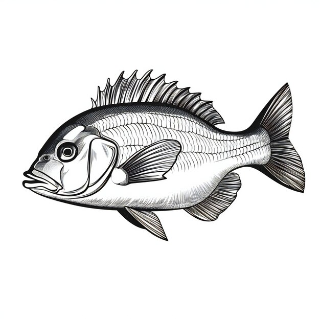 Photo illustration réaliste de poisson blanc noir dessiné à la main