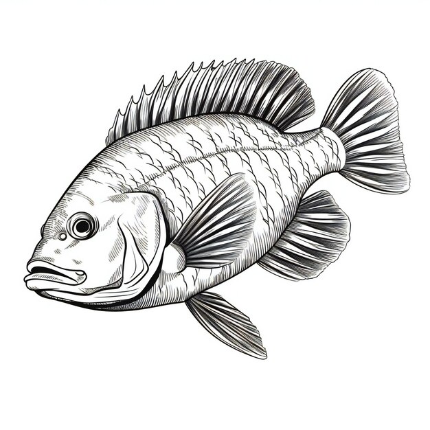 illustration réaliste de poisson blanc noir dessiné à la main