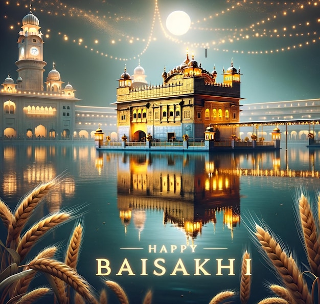 Illustration réaliste d'un temple en or pour la célébration de Baisakhi