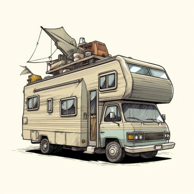 Une illustration d'une remorque de camping-car avec roues