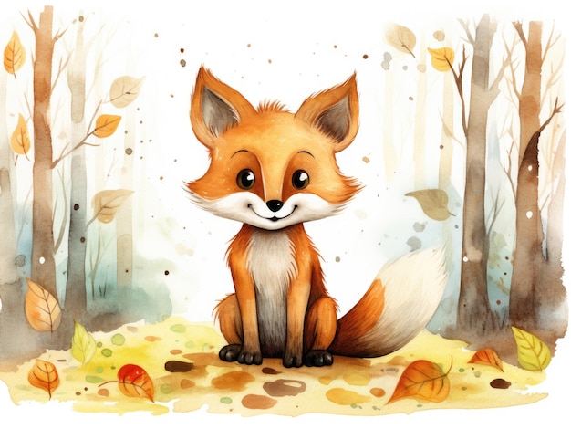 Illustration de renard aquarelle mignon pour les enfants
