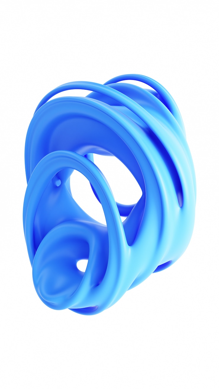 Photo illustration de rendu 3d d'abstraction liquide. matériau en caoutchouc lisse bleu. forme en plastique mat
