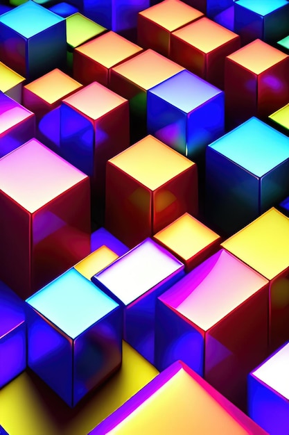 Illustration de rendu 3D abstraite d'un fond de cubes colorés brillants et vitreux