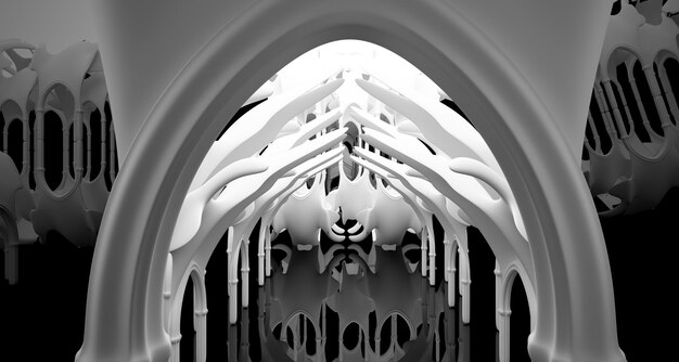 Illustration et rendu 3D abstraits de l'intérieur gothique blanc et noir