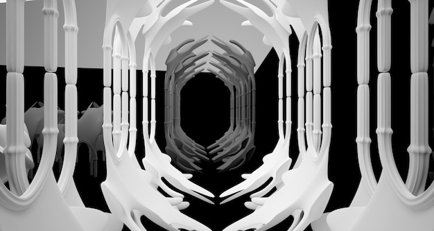 Illustration et rendu 3D abstraits de l'intérieur gothique blanc et noir