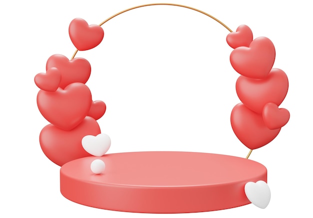 illustration de rendu 3d de l'arc de scène du podium d'amour composition minimale 3d de la Saint-Valentin