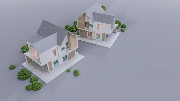Illustration de rendu 3d de l'architecture d'une maison minimale moderne sur fond blanc