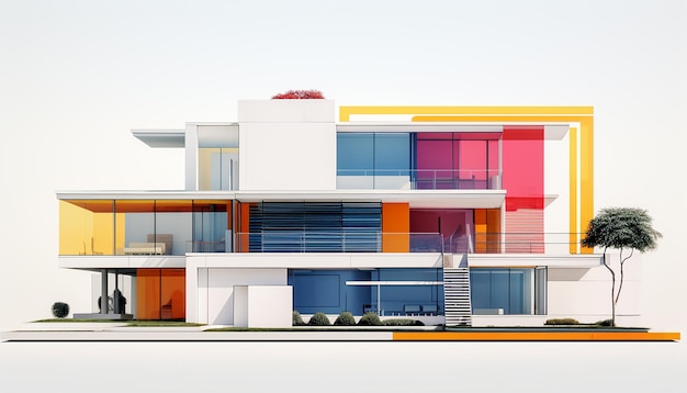 Illustration de rendu 3d de l'architecture d'une maison minimale moderne sur fond blanc