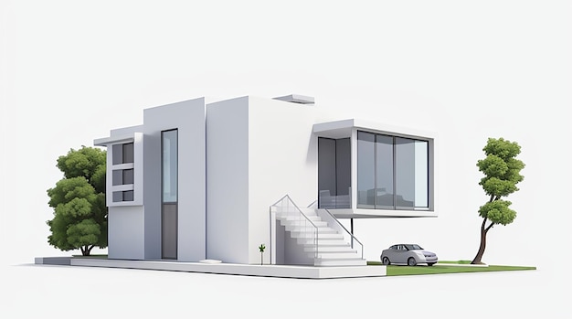 Illustration de rendu 3d de l'architecture d'une maison minimale moderne sur fond blanc