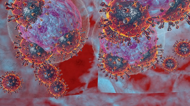 Illustration de rendu 3D Cellule du corps tueur naturel réponse immunitaire concept de cellule de virus corona covid19