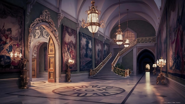 Illustration de rendu 3D d'un château intérieur élégant