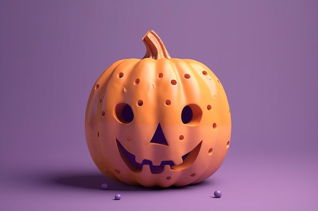 Illustration de rendu 3d de citrouille orange mignonne sur fond violet AI générative