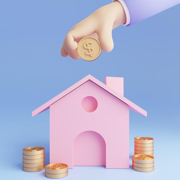 Illustration de rendu 3D Économiser de l'argent pour acheter une maison Concept d'investissement immobilier