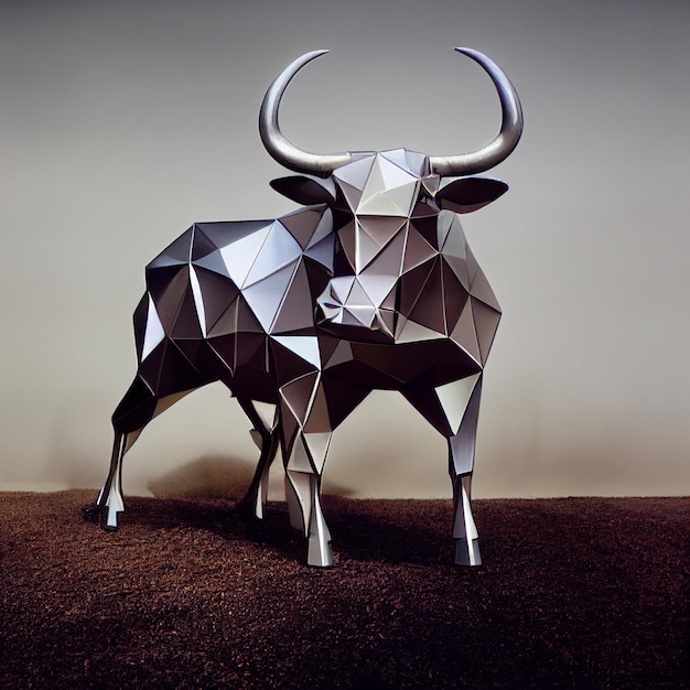 Illustration de rendu 3d couleur argent animal low poly bull