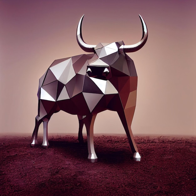 Illustration de rendu 3d couleur argent animal low poly bull