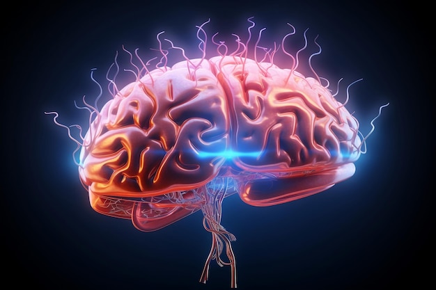 Une illustration en rendu 3D du cerveau humain Generative Ai