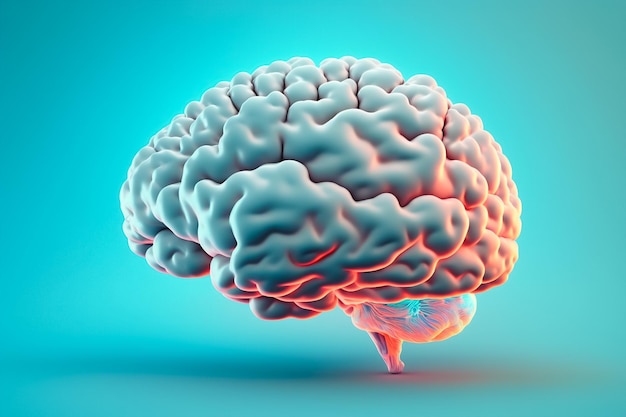 Illustration de rendu 3D du cerveau en vue de face avec des lignes lumineuses