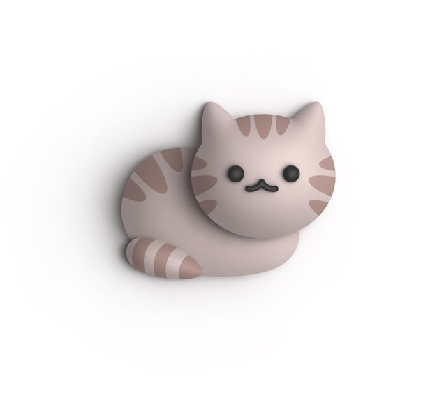 Illustration de rendu 3D du corps complet du chaton gris mignon. Vue de face isolée sur fond blanc.