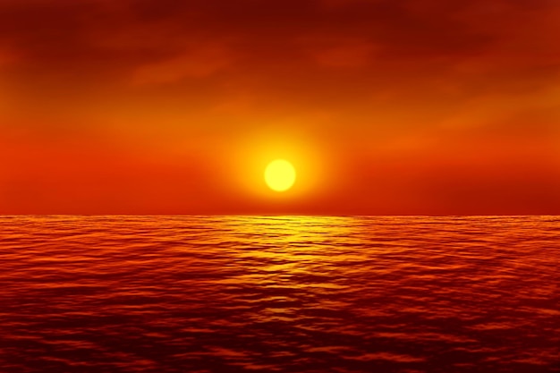 Illustration de rendu 3D du coucher de soleil doré de la mer