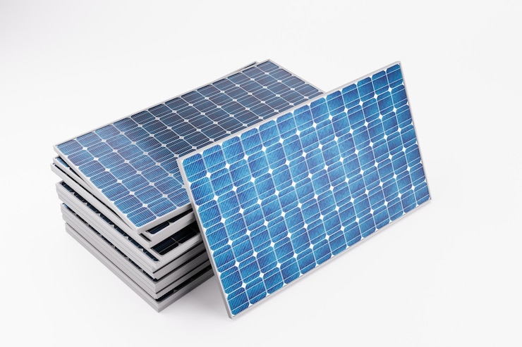 Photo illustration de rendu 3d du groupe de panneaux de batteries solaires empilés