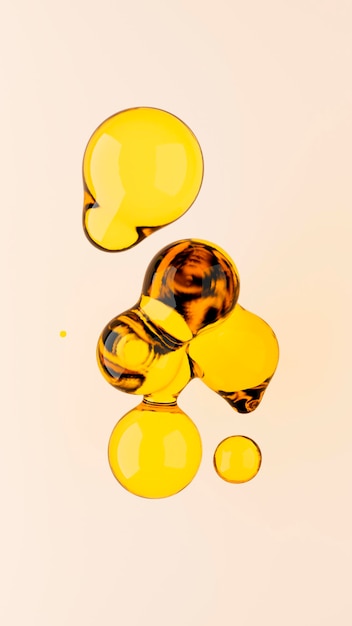 illustration de rendu 3d de gouttes d'huile sur fond jaune clair isolé