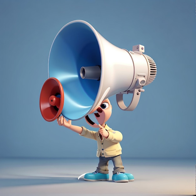 Photo illustration de rendu 3d d'un haut-parleur de mégaphone tenu par la main