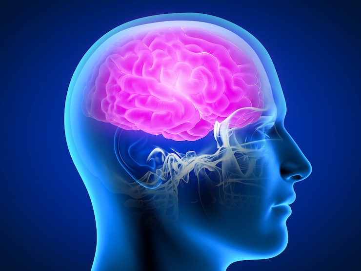 Photo illustration de rendu 3d d'un homme ayant un cerveau douloureux
