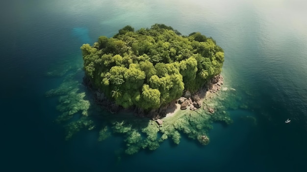 Illustration en rendu 3D d'une île tropicale IA générative