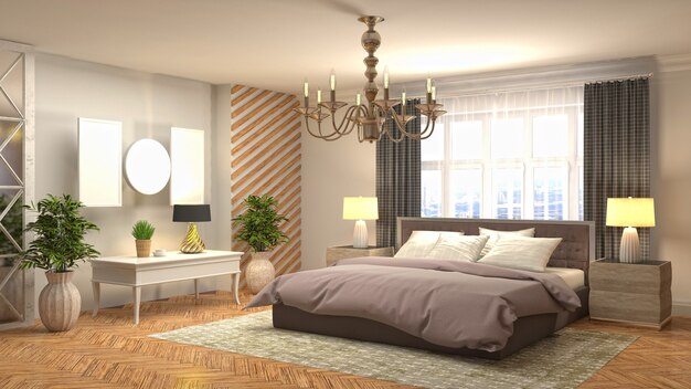 Illustration de rendu 3D d'un intérieur de chambre