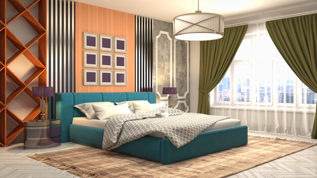 Illustration de rendu 3D d'un intérieur de chambre