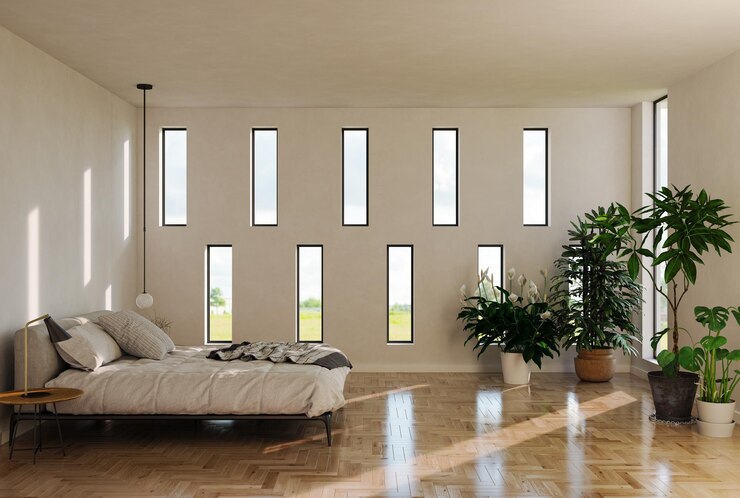 Illustration Rendu 3D Intérieurs de chambre à coucher modernes et lumineux image générée par ordinateur