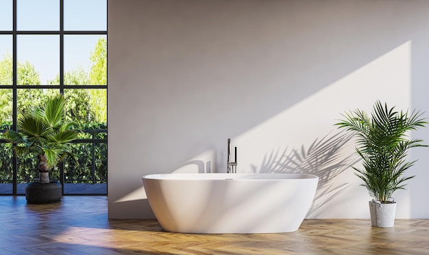 Illustration de rendu 3D des intérieurs de salle de bain lumineux modernes