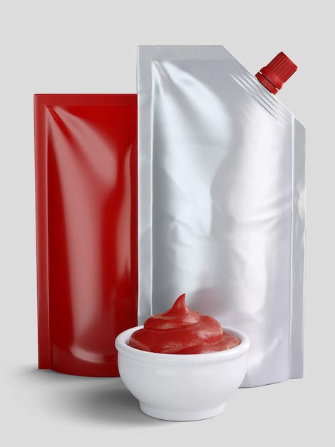 Illustration de rendu 3D d'un ketchup aux tomates