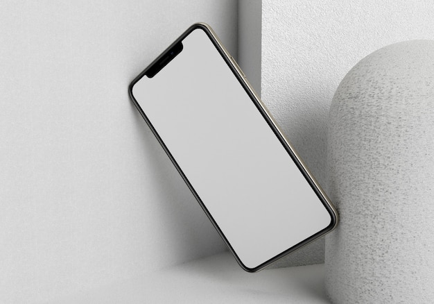 Illustration de rendu 3D main tenant le smartphone blanc avec plein écran et cadre moderne moins desi