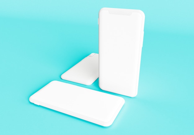 Illustration de rendu 3D main tenant le smartphone blanc avec plein écran et cadre moderne moins desi