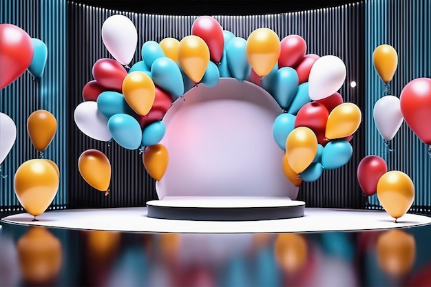 Illustration de rendu 3D moderne Scène de concert vide avec ballons légers Design AI généré