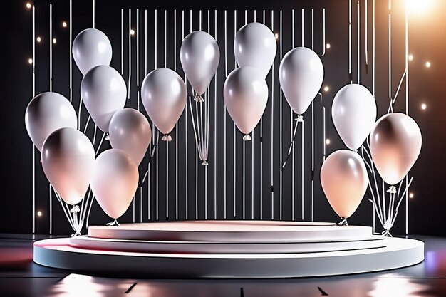 Illustration de rendu 3D moderne Scène de concert vide avec ballons légers Design AI généré