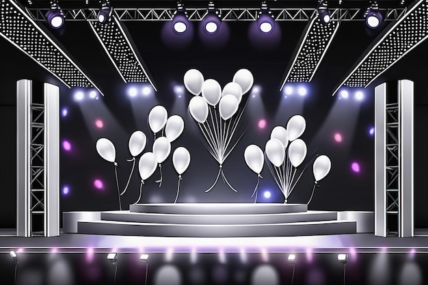 Illustration de rendu 3D moderne Scène de concert vide avec ballons légers générés par l'IA