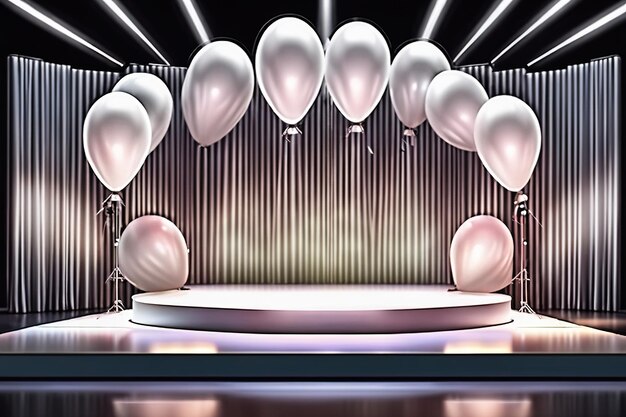 Illustration de rendu 3D moderne scène de concert vide avec lumière de ballons Conception générée par l'IA