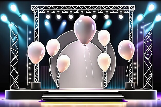 Illustration de rendu 3D moderne scène de concert vide avec lumière de ballons Conception générée par l'IA