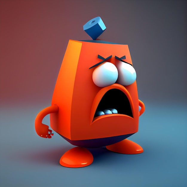 Illustration de rendu 3d de monstre orange en colère isolée sur fond gris