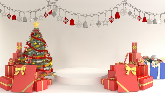 illustration de rendu 3d Noël et nouvel an avec fond de podium.