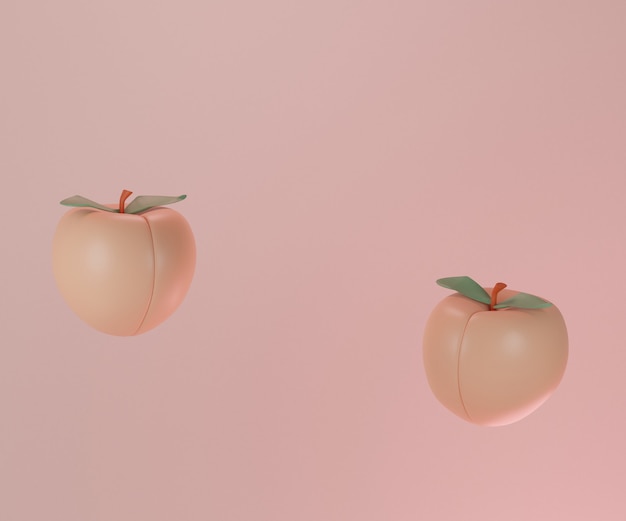 Illustration de rendu 3D de pêches et fruits abricot volant sur rose