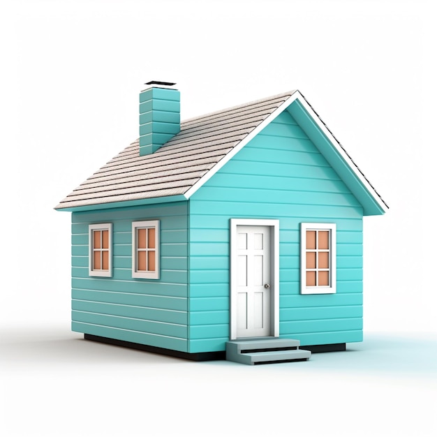 Illustration de rendu 3D d'un petit modèle de maison turquoise