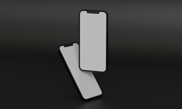 Illustration rendu 3D de rectangles isométriques simulant un téléphone dans un espace 3D avec un espace vide
