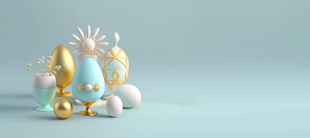 Illustration de rendu 3D de salutation de bannière Joyeuses Pâques avec espace de copie