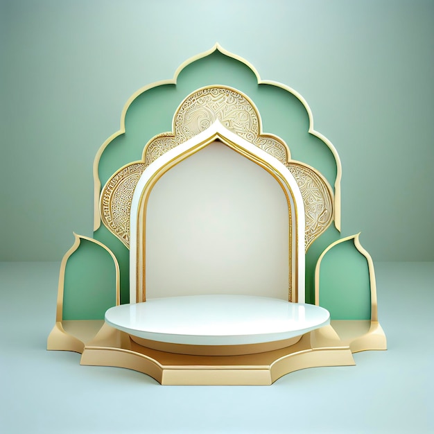 Illustration de rendu 3d de la scène de la mosquée pour l'affichage du produit sur le podium ou le ramadan