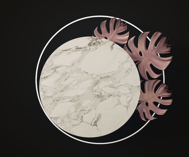 Illustration de rendu 3D de socle en marbre blanc et décoration moderne