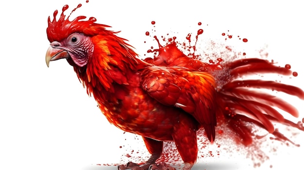 Illustration rendu éclaboussure de sang de coq rouge artistique isolé sur fond blanc